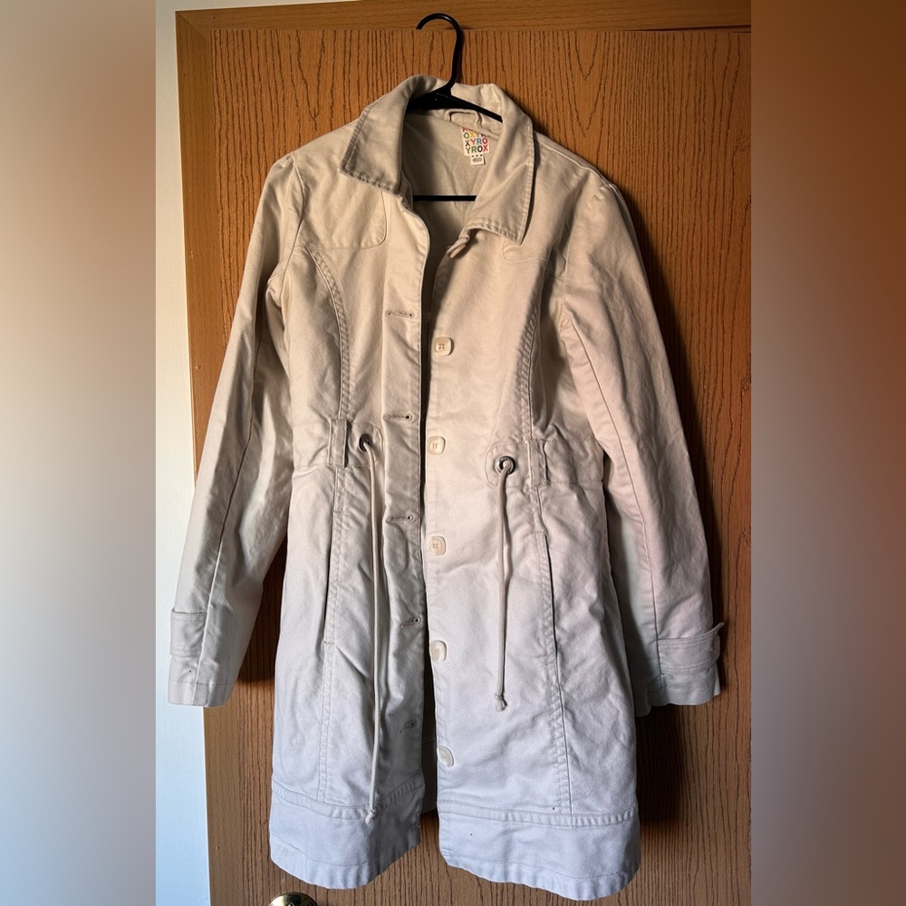 Roxy Knee-Length Cream Trench Coat Size XL